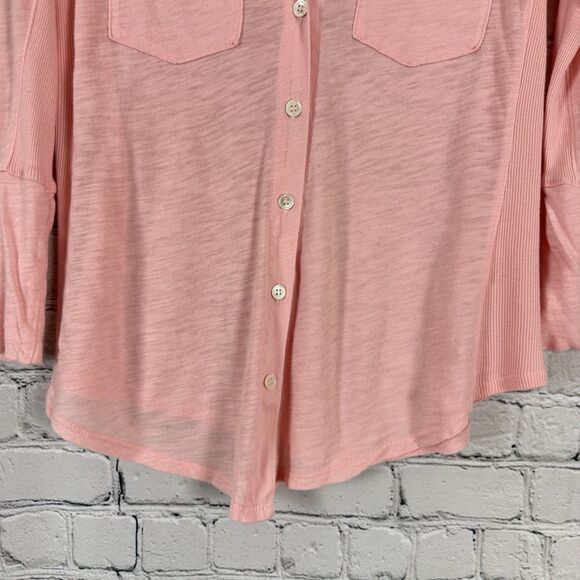 Standard James Perse Sheer Slub Side Panel Shirt Top Pink Peach US M - Picture 4 of 8
